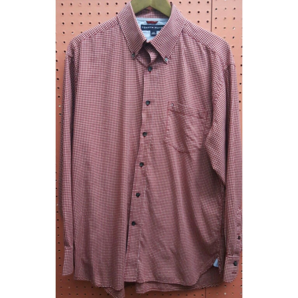 Men's LG Tommy Hilfiger long sleeve button down shirt red plaid